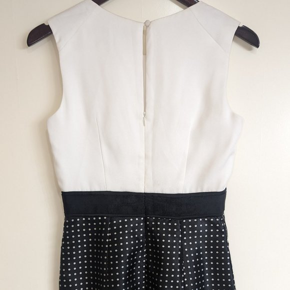 Max and Cleo Sleeveless Dress Sheath Polka Dot Ruffle Empire Waist Black Sz 4 - Picture 8 of 12